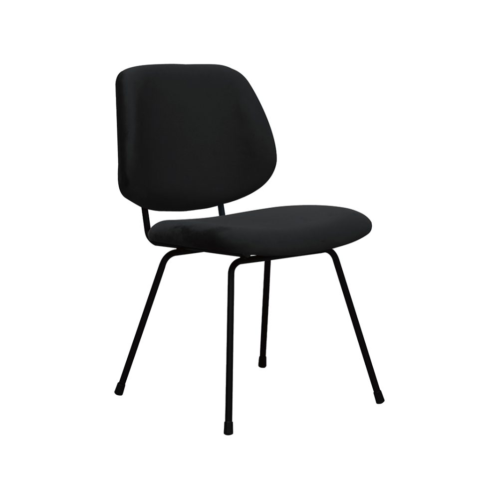Eetkamerstoel Bello - Zwart - Fluweel - Zwart Metalen Frame