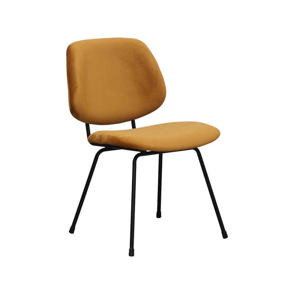 Eetkamerstoel Bello - Oker - Fluweel - Zwart Metalen Frame