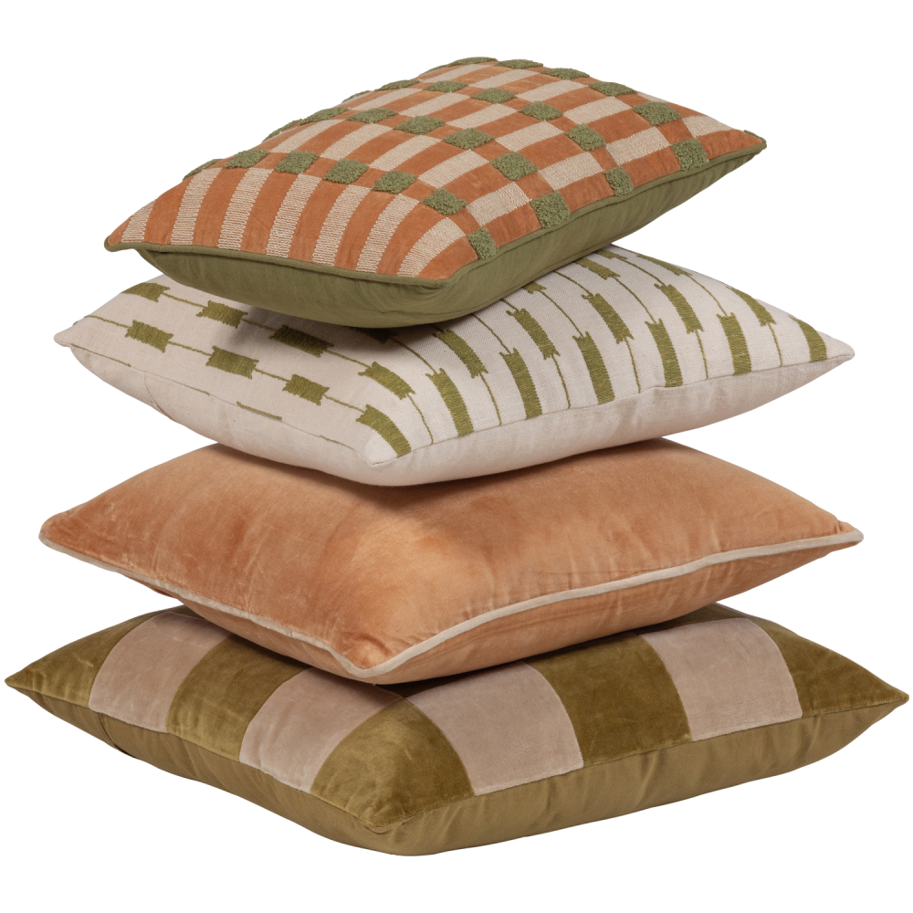 VOLA KUSSENS GROEN/ORANJE - SET VAN 4