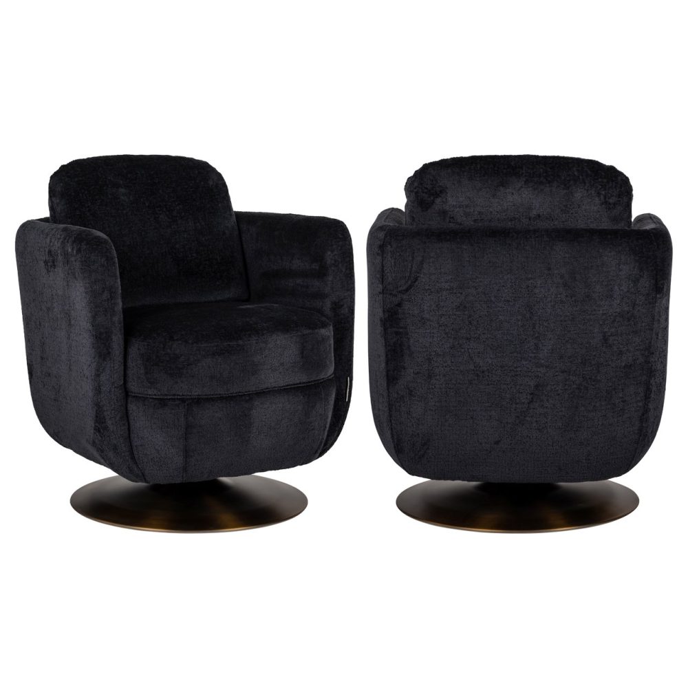 Lounge stoel Turner black chenille swivel