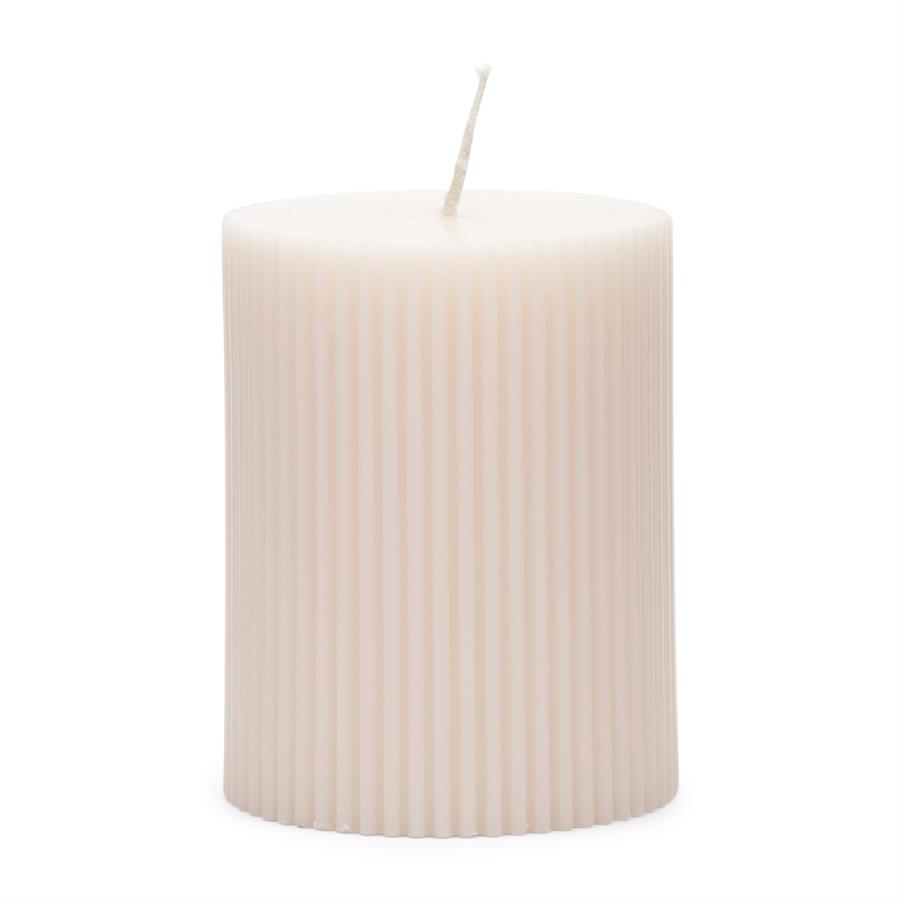 Fine Rib Pillar Candle white 7x9