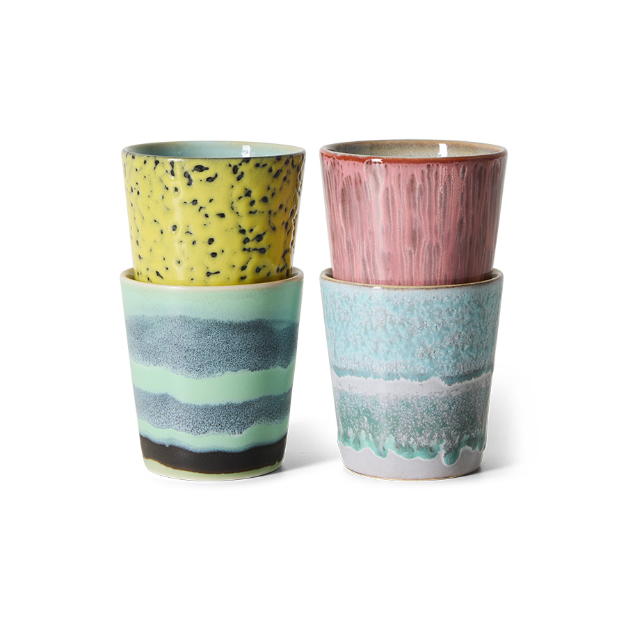 70s ceramics: coffee mugs, artistic (set of 4)