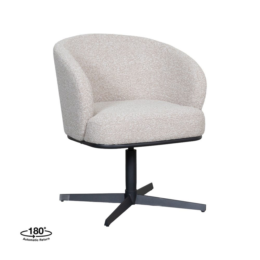 Eetkamerstoel Cannes - Naturel - Royal Boucle - Zwart Metalen Frame