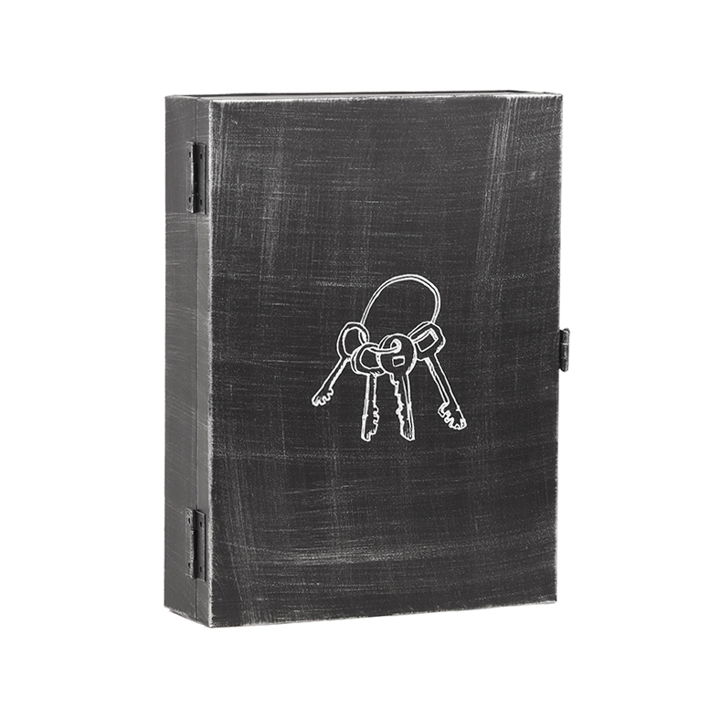 Wanddecoratie Sleutelkastje - Antiek Zwart - Metaal - One Size