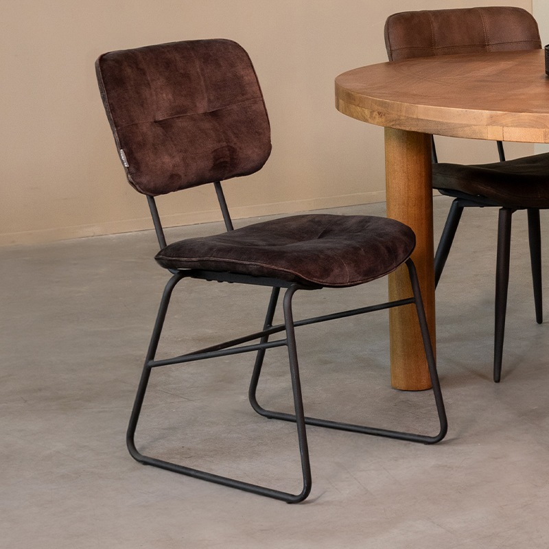 Eetkamerstoel Dez - Antraciet - Velours - Zwart Metalen Frame