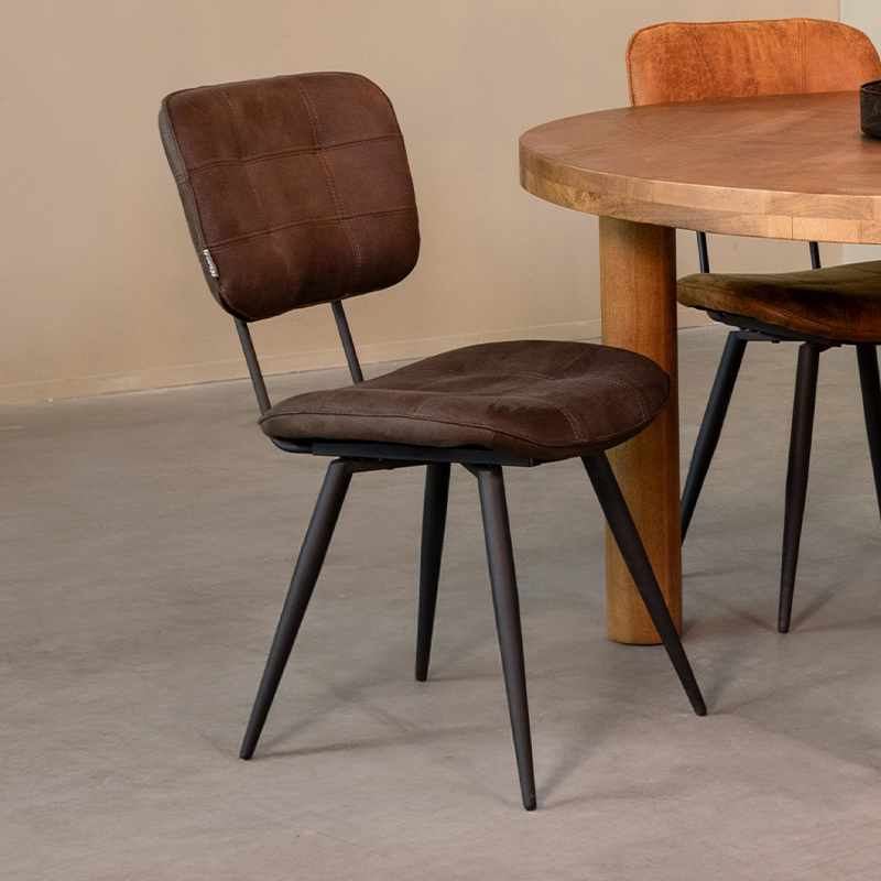 Eetkamerstoel Gus - Antraciet - Microvezel - Zwart Metalen Frame