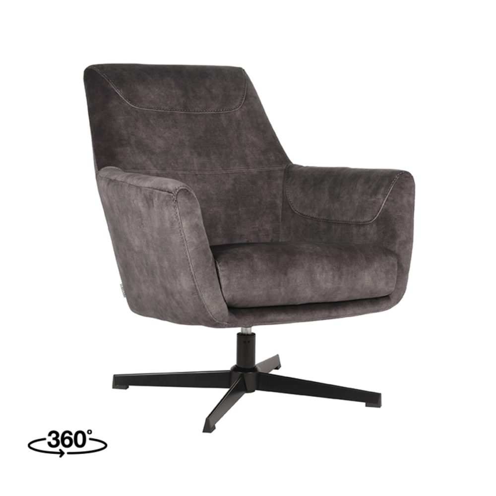 Fauteuil Toby - Antraciet - Velours - One Size