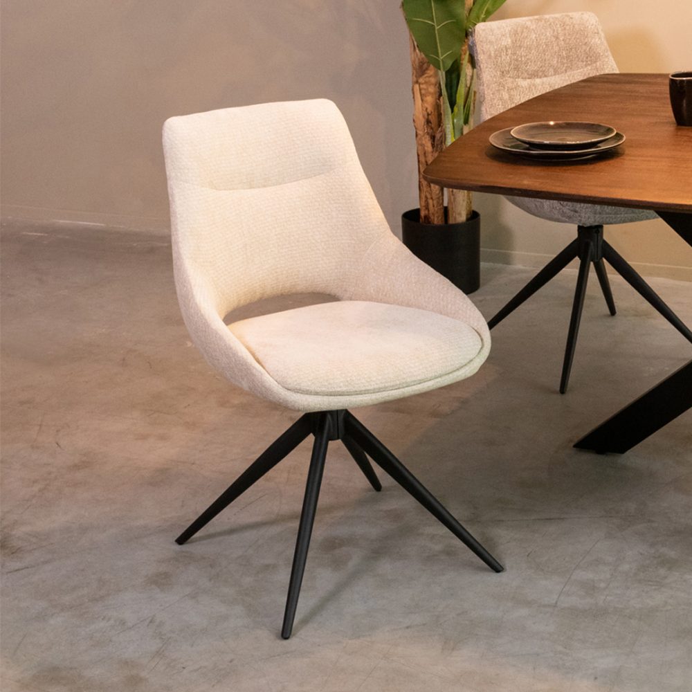 Eetkamerstoel Marlow - Naturel - Elite - Zwart Metalen Frame