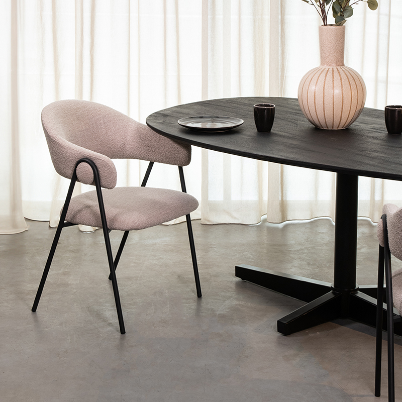 Eetkamerstoel Lowen - Naturel - Boucle - Zwart Metalen Frame