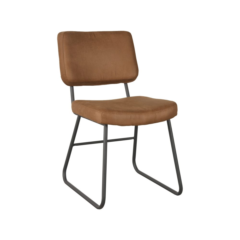 Eetkamerstoel Noah - Cognac - Micro Suede - Zwart Metalen Frame