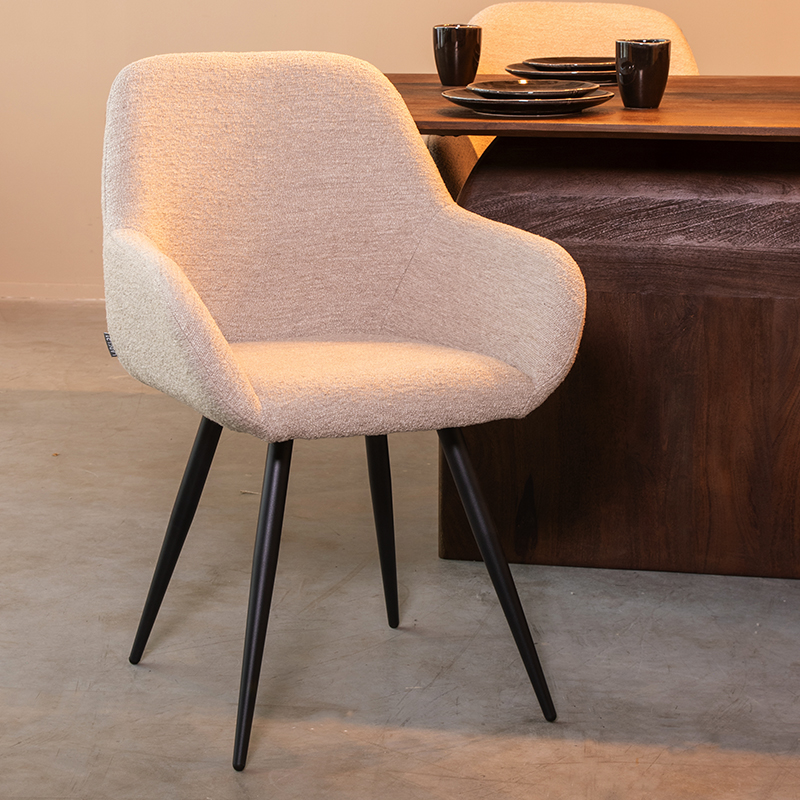Eetkamerstoel Fender - Naturel - Boucle - Zwart Metalen Frame