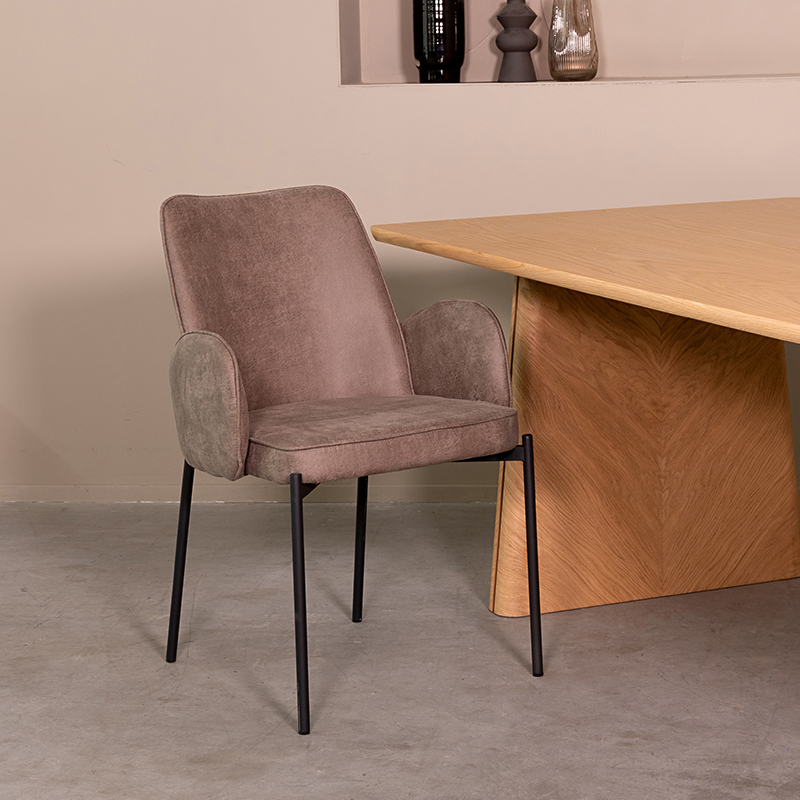 Eetkamerstoel Joni - Taupe - Micro Suede - Zwart Metalen Frame
