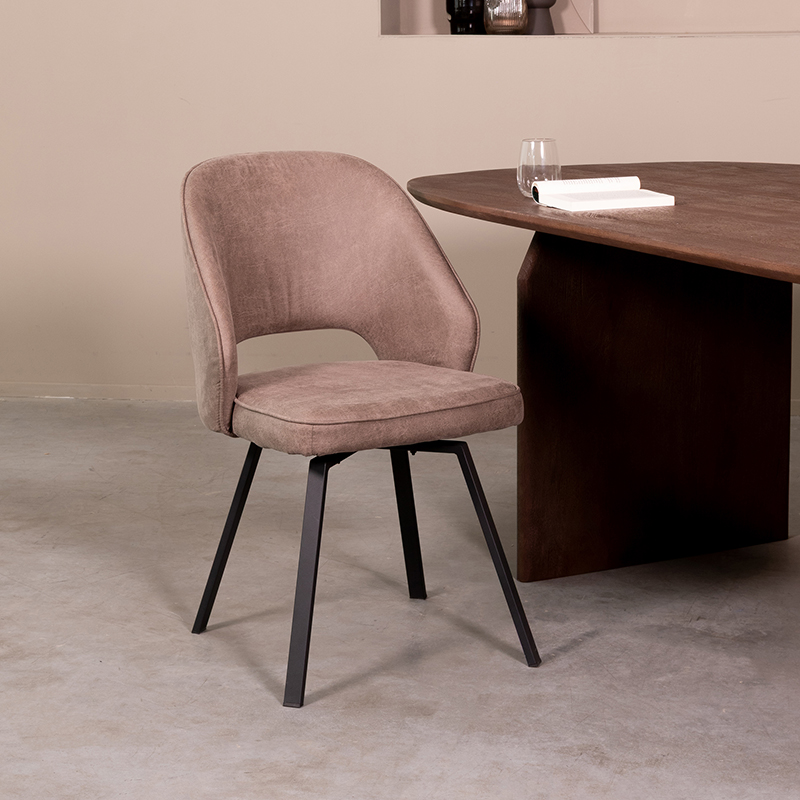 Eetkamerstoel Lewis - Taupe - Micro Suede - Zwart Metalen Frame