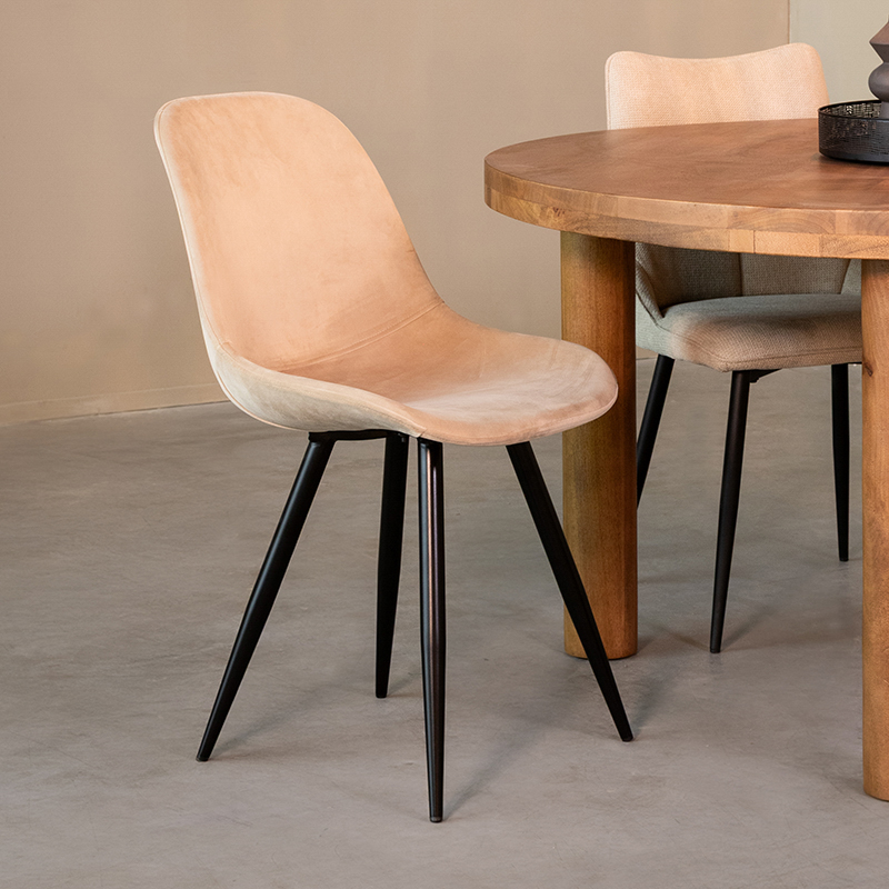 Eetkamerstoel Capri - Zand - Fluweel - Zwart Metalen Frame
