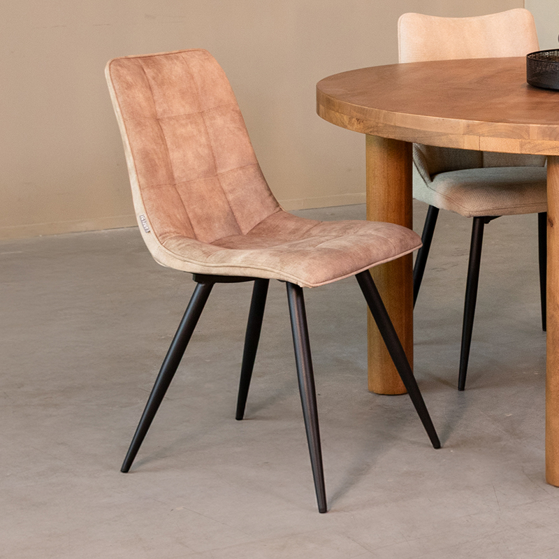 Eetkamerstoel Jelt - Zand - Velours - Zwart Metalen Frame