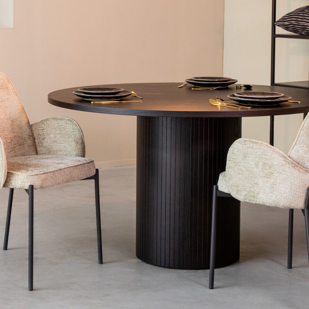 Eetkamertafel Oliva - Zwart - Eiken - 130 cm - Rond