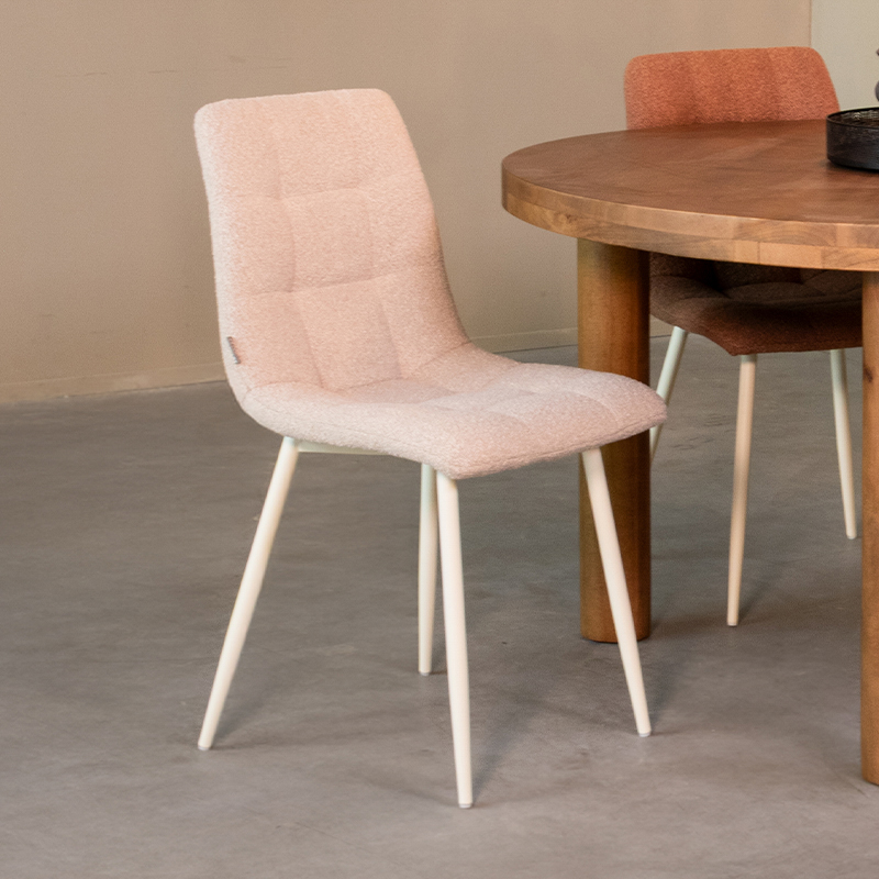 Eetkamerstoel Nino - Champagne - Boucle - Wit Metalen Frame