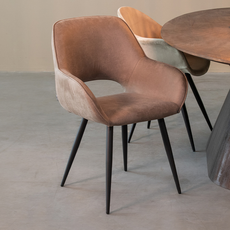 Eetkamerstoel Fer - Taupe - Micro Suede - Zwart Metalen Frame