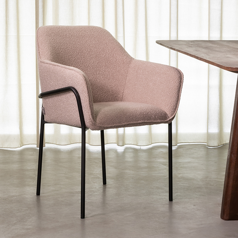 Eetkamerstoel Dexter - Naturel - Boucle - Zwart Metalen Frame