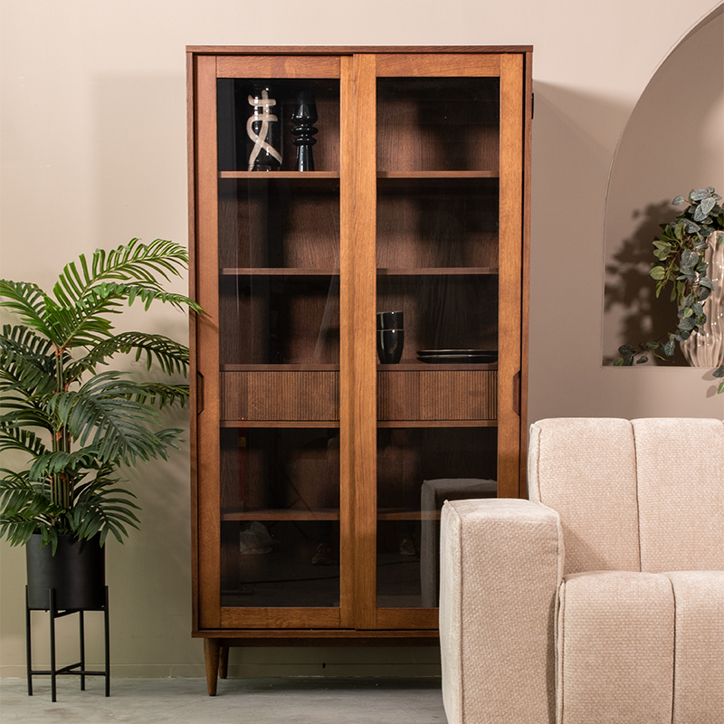 Vitrinekast Jule - Walnoot - Eiken - One Size