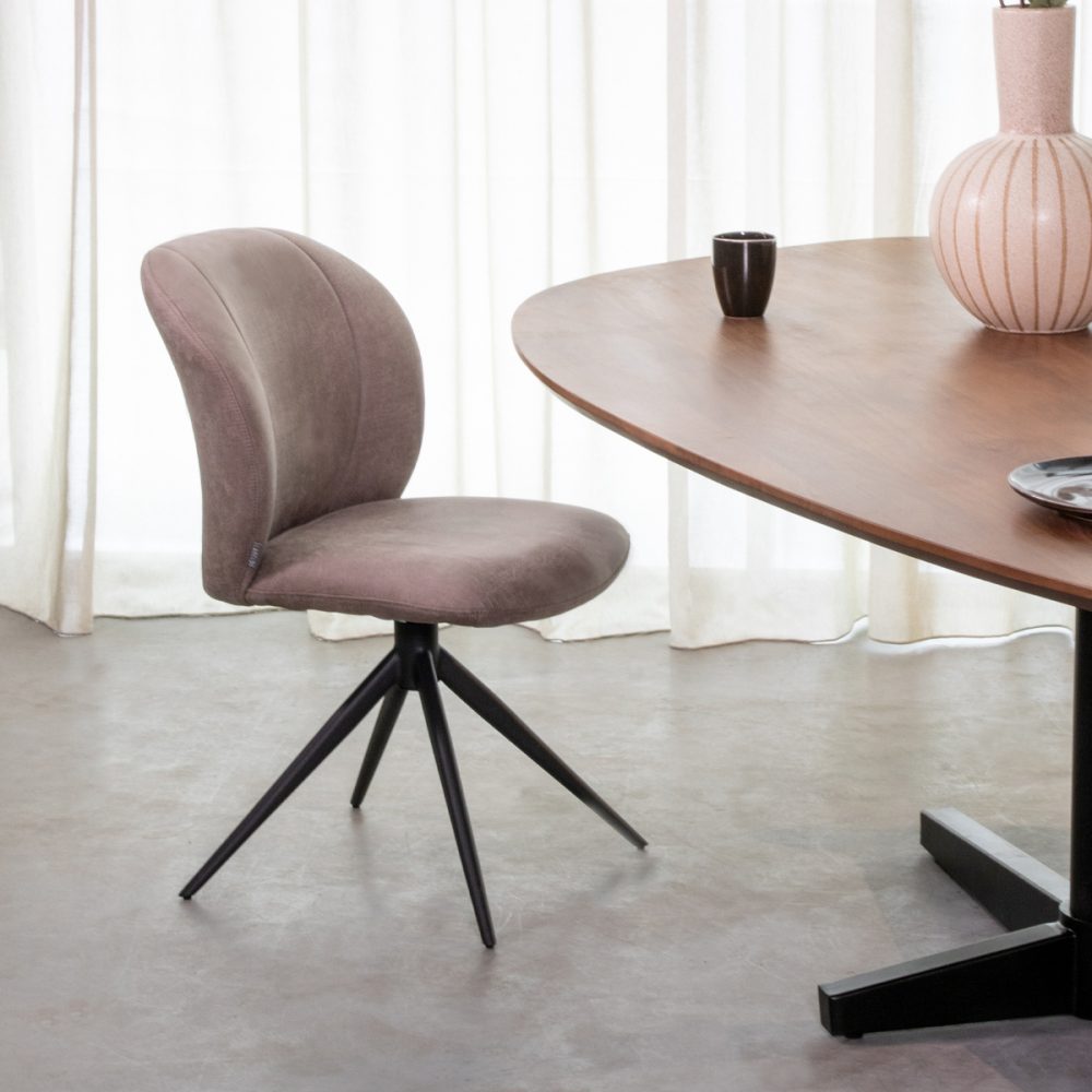 Eetkamerstoel Kimo - Taupe - Micro Suede - Zwart Metalen Frame