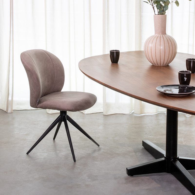 Eetkamerstoel Kimo - Naturel - Boucle - Zwart Metalen Frame