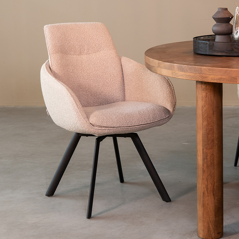 Eetkamerstoel Beauty - Naturel - Boucle - Zwart Metalen Frame