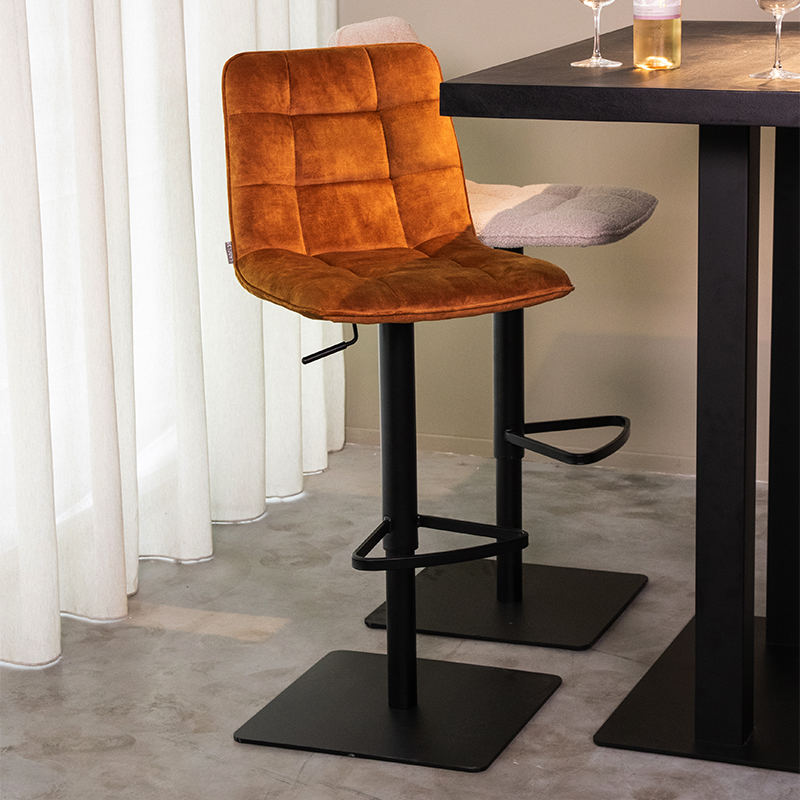 Barkruk Juul - Oker - Velours - Gaslift