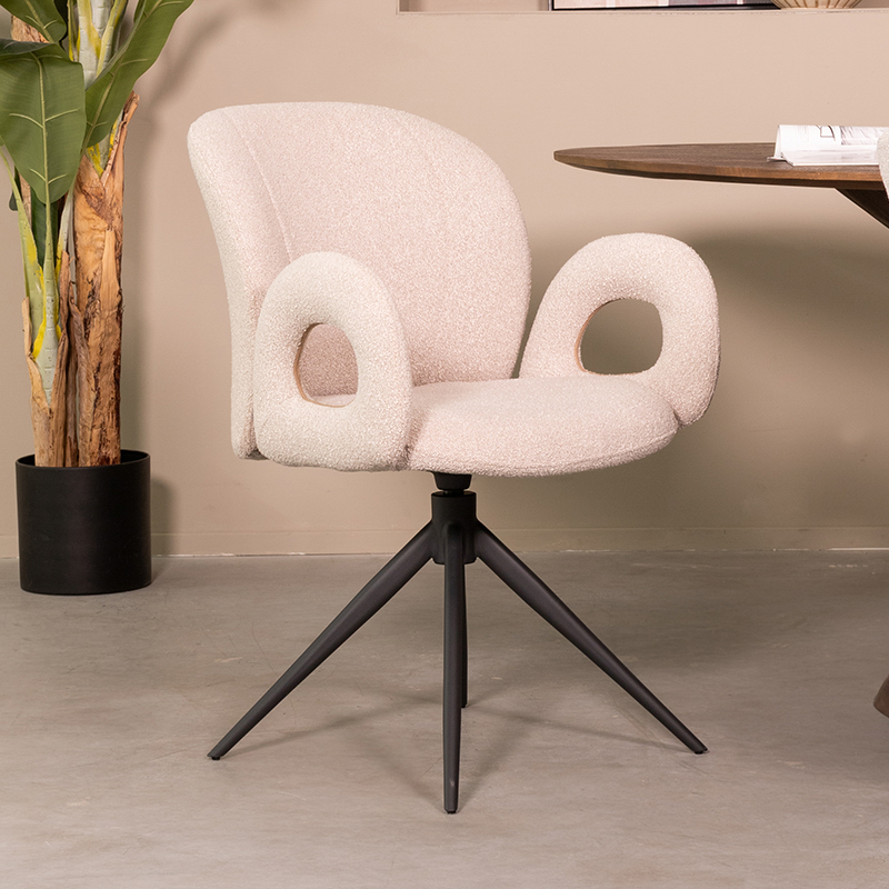 Eetkamerstoel Neo - Naturel - Boucle - Zwart Metalen Frame