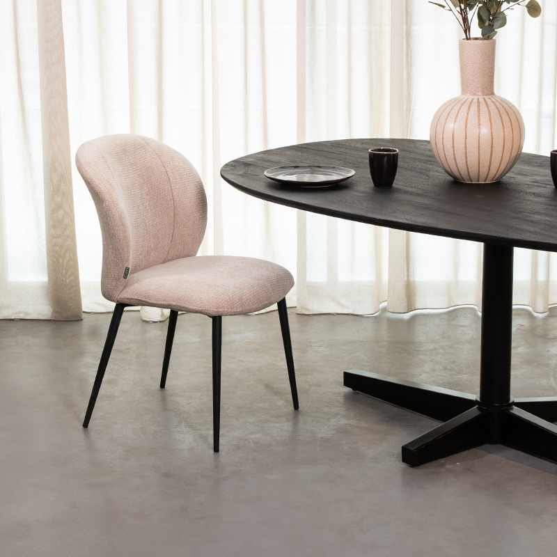 Eetkamerstoel Vino - Naturel - Elite - Zwart Metalen Frame