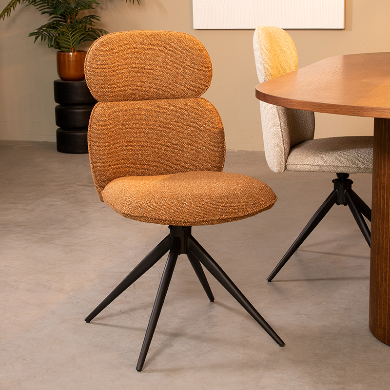 Eetkamerstoel Finn - Coral - Royal Boucle - Zwart Metalen Frame