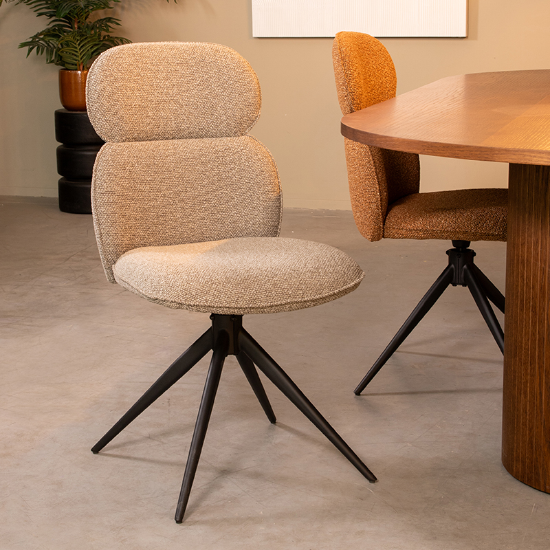 Eetkamerstoel Finn - Mushroom - Royal Boucle - Zwart Metalen Frame