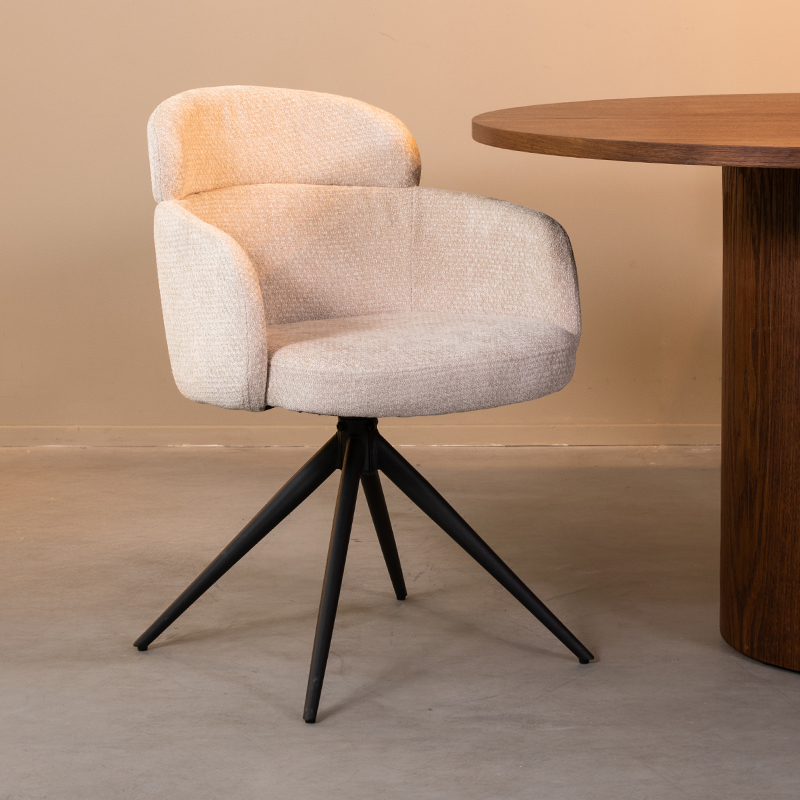 Eetkamerstoel Levi - Naturel - Elite - Zwart Metalen Frame