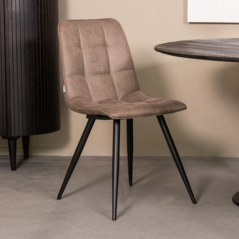 Eetkamerstoel Bistro - Taupe - Micro Suede - Zwart Metalen Frame