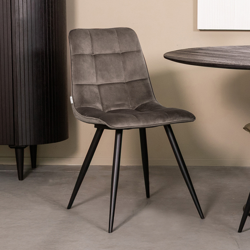 Eetkamerstoel Bistro - Taupe - Fluweel - Zwart Metalen Frame