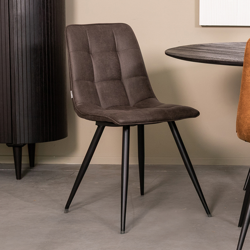 Eetkamerstoel Bistro - Antraciet - Micro Suede - Zwart Metalen Frame