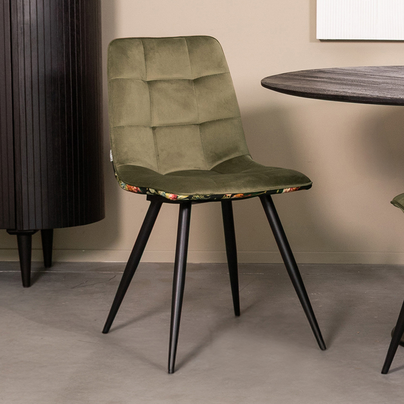 Eetkamerstoel Bistro - Hunter - Fluweel - Zwart Metalen Frame