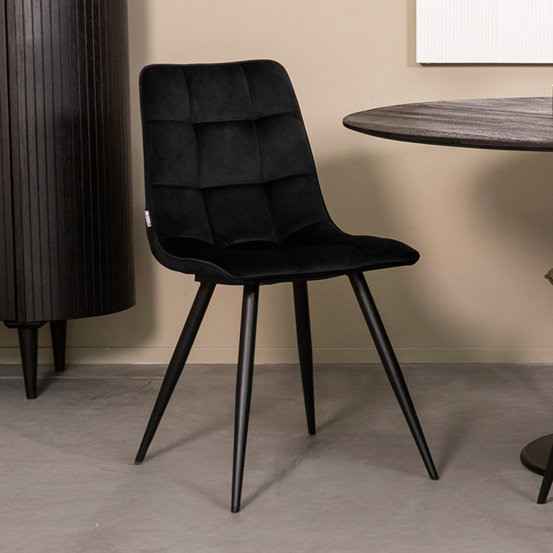 Eetkamerstoel Bistro - Zwart - Fluweel - Zwart Metalen Frame