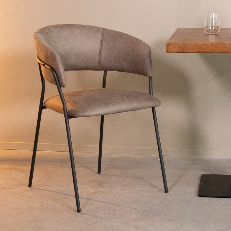 Eetkamerstoel Luuk - Taupe - Micro Suede - Zwart Metalen Frame