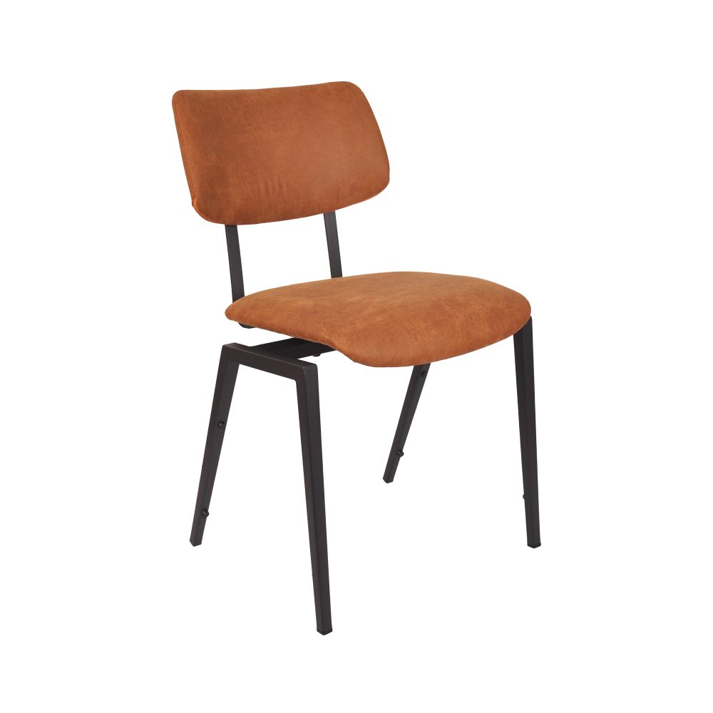 Eetkamerstoel Stapelbaar - Cognac - Micro Suede - Zwart Metalen Frame