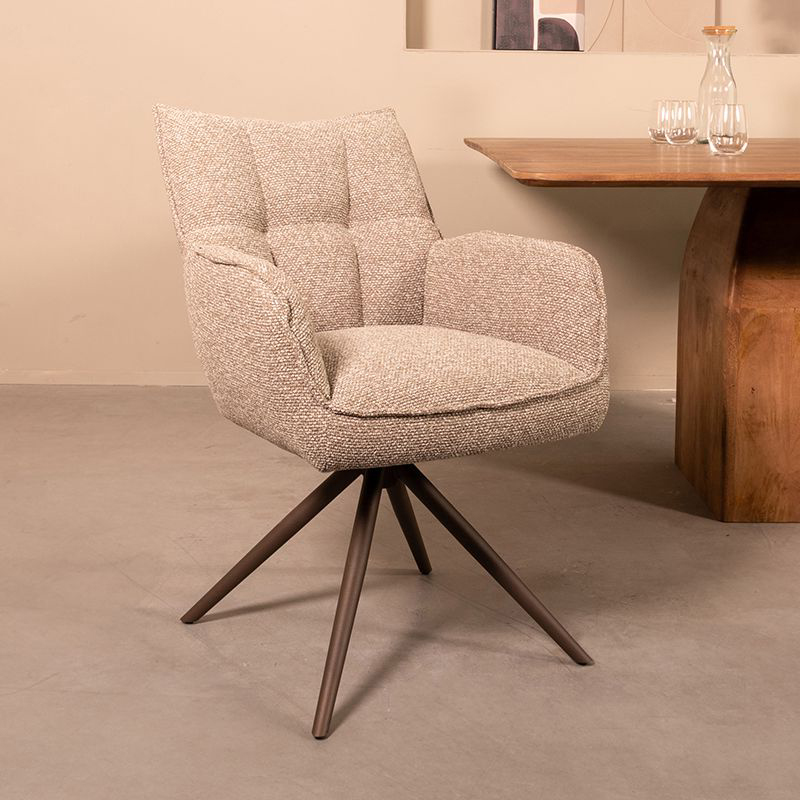 Eetkamerstoel Amalfi - Mushroom - Royal Boucle - Brons Metalen Frame