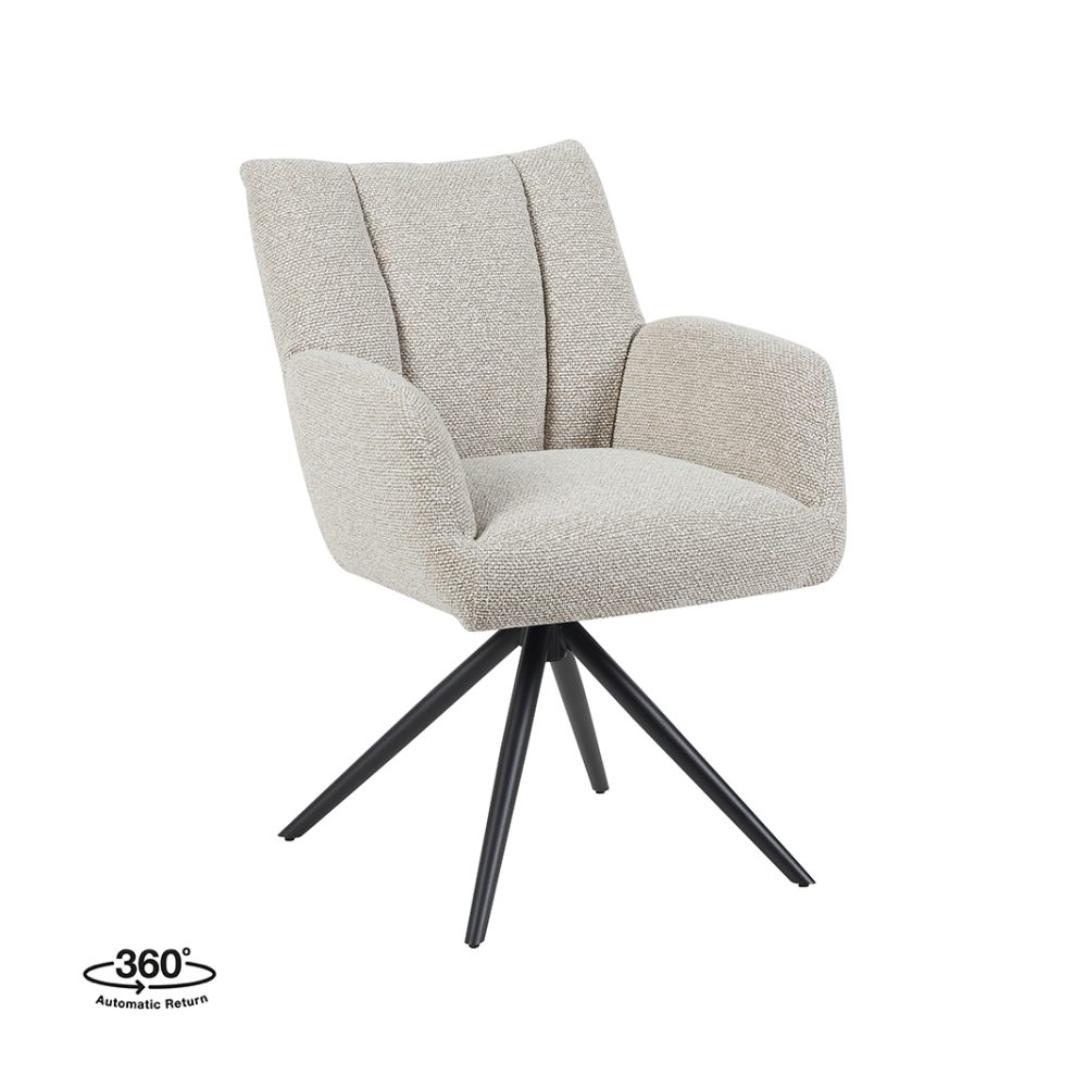 Eetkamerstoel Padua - Naturel - Royal Boucle - Zwart Metalen Frame