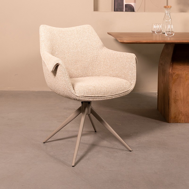 Eetkamerstoel Narumi - Naturel - Royal Boucle - Taupe Metalen Frame