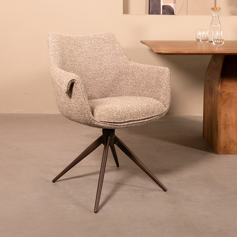 Eetkamerstoel Narumi - Mushroom - Royal Boucle - Brons Metalen Frame