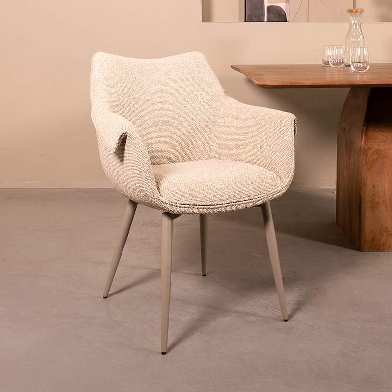 Eetkamerstoel Mirai - Naturel - Royal Boucle - Taupe Metalen Frame
