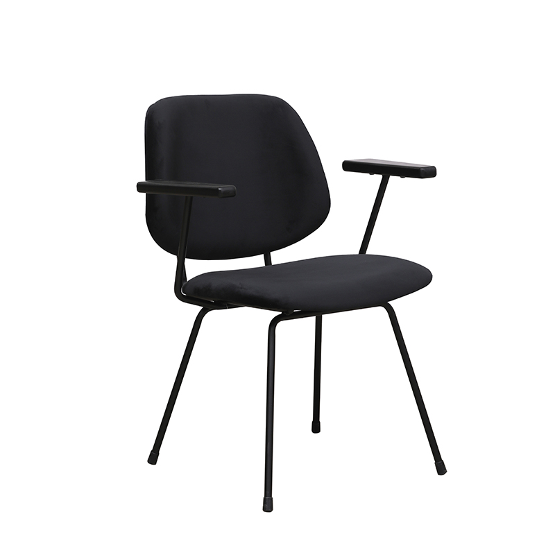 Eetkamerstoel Gastron - Zwart - Fluweel - Zwart Metalen Frame