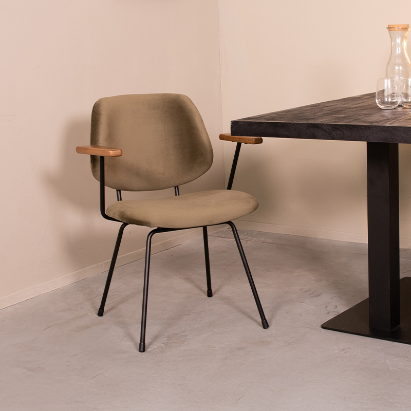 Eetkamerstoel Gastron - Hunter - Fluweel - Zwart Metalen Frame