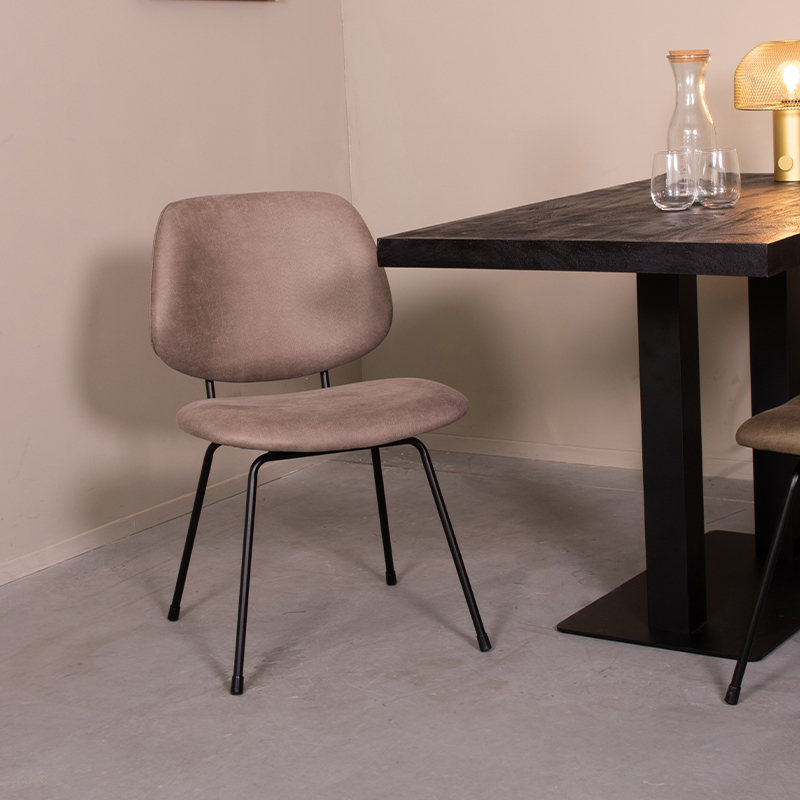Eetkamerstoel Bello - Taupe - Micro Suede - Zwart Metalen Frame