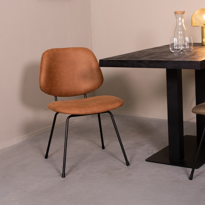 Eetkamerstoel Bello - Cognac - Micro Suede - Zwart Metalen Frame