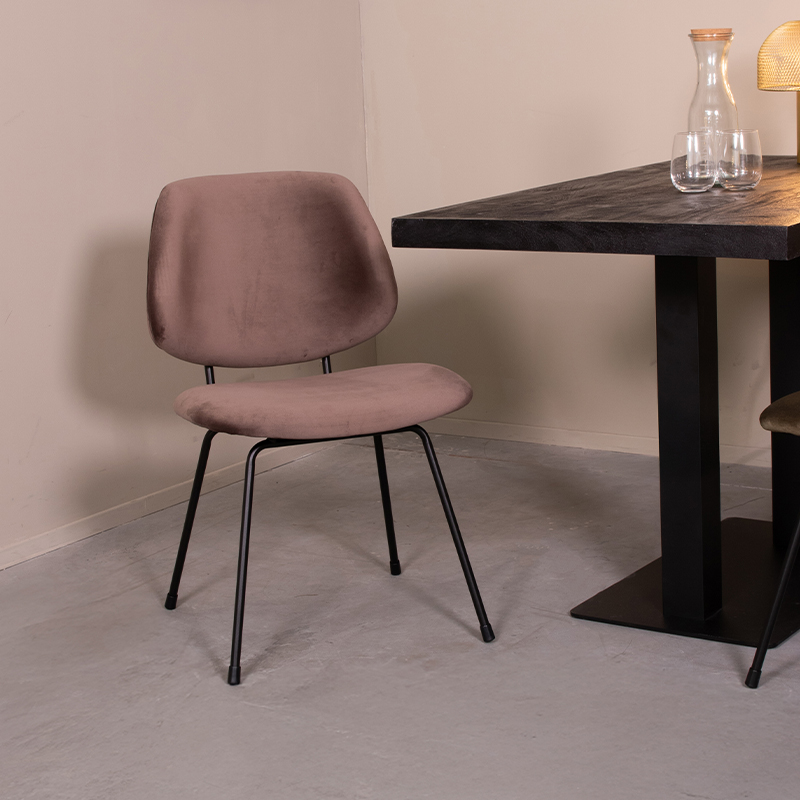 Eetkamerstoel Bello - Taupe - Fluweel - Zwart Metalen Frame
